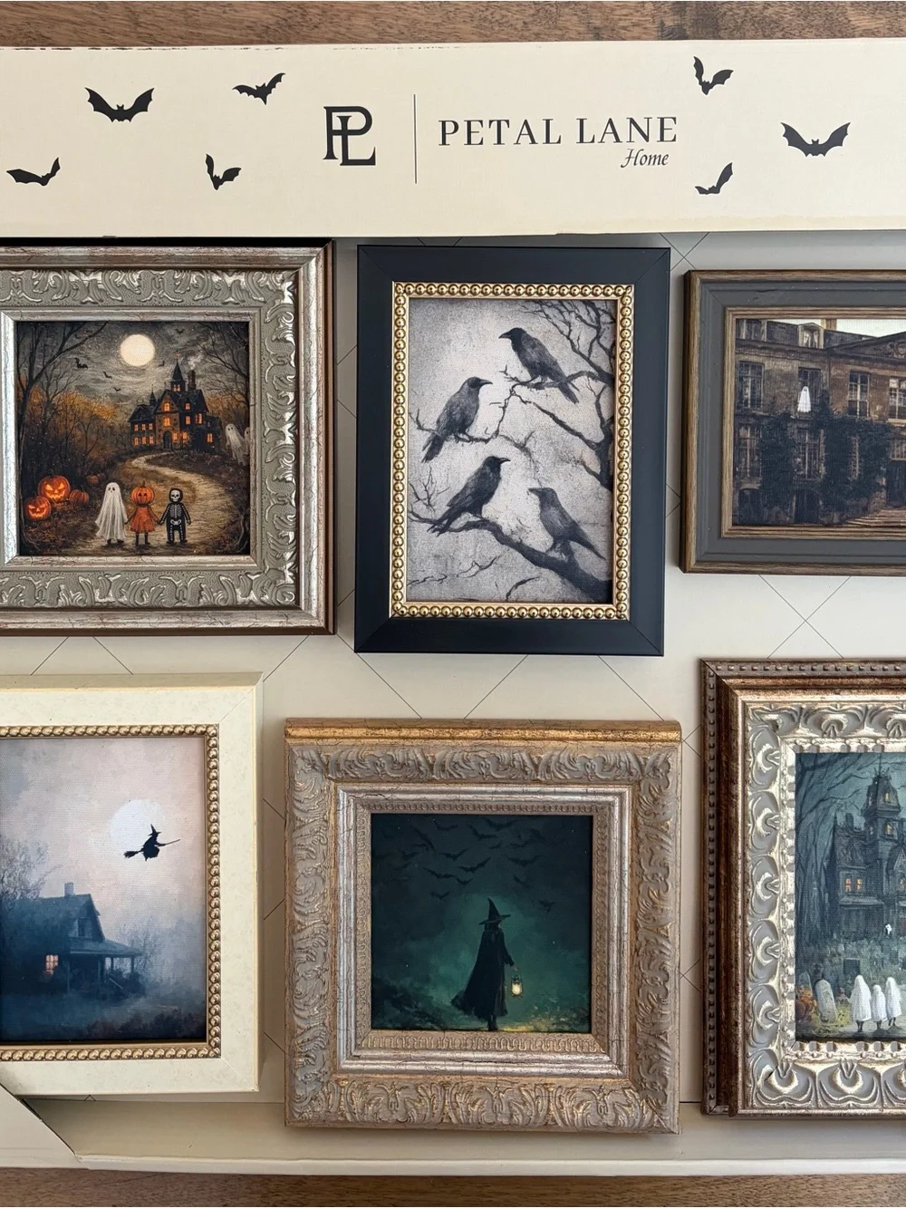 Petal Lane Home Halloween Framed Art Set of 6 Gothic Wall Décor NIB VHTF SET